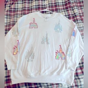 STUNNING DISNEY WORLD Sweatshirt with Holographic Appliqué Patches. Worn 1x.  XL